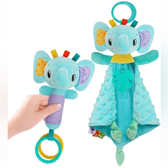 Brand New Baby Carseat Stroller Toy Security Blanket & Rattle Set Blue Elephant - Picture 1 of 13